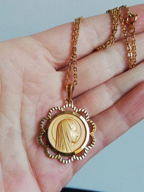Médaille Ancienne De La Vierge En Argent Avec Chaîne | Bijou D'occasion | Style Vintage Et Religieux