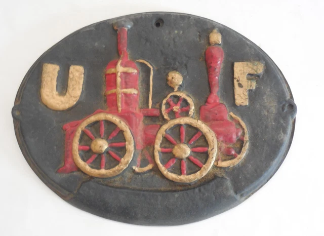 Vintage Cast Iron Metal United Fireman Insurance Plaque Fire Engine Sign Vintage Cast Iron Metal United Fireman Insurance Plaque Fire Engine Sign