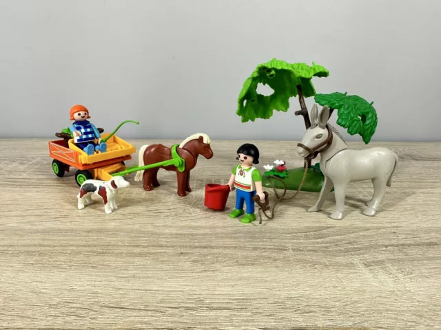 PLAYMOBIL 3118 Ponywagen und 4187 Esel mit Fohlen | Zubehör für Ponyhof