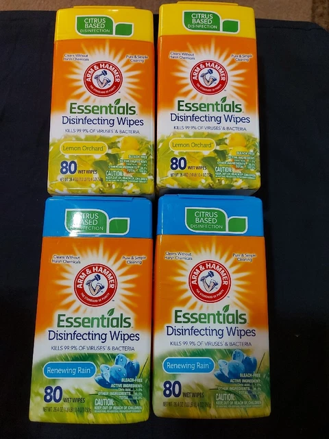 (4 Pack) Arm & Hammer Essentials Disinfecting Wipes Renewing Rain/Lemon Orchard