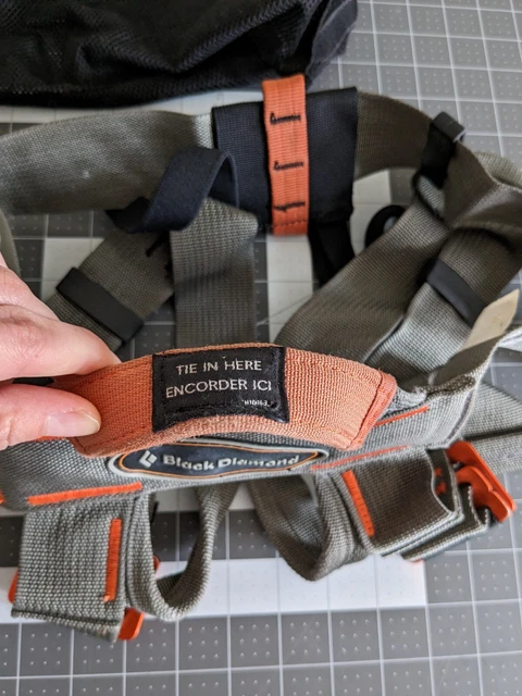 Gently used Black Diamond women's rock climbing harness, small, gray/orange 2
