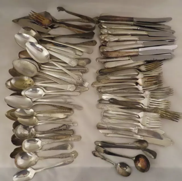 110 + Pieces HUGE Silverplate Flatware Crafts Spoons Forks Serving Ornate Lot A
