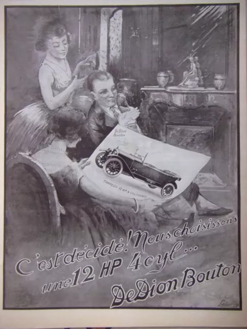 Publicité 1922 Dedion Bouton La Torpédo 12 Hp 4 Cylindres - Dessin Signé Laborey