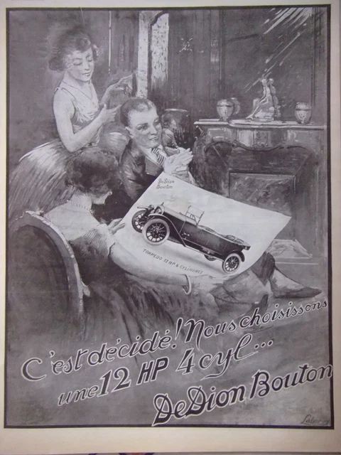 Publicité 1922 Dedion Bouton La Torpédo 12 Hp 4 Cylindres - Dessin Signé Laborey