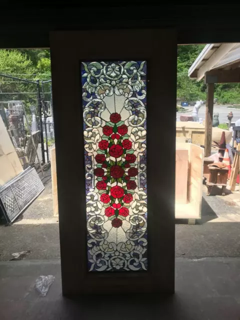 Beautiful Hand Made Stained Glass Rose  Entry Door - An7