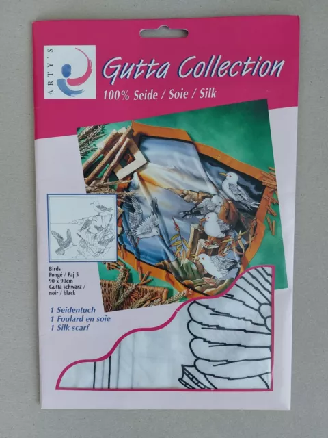 Malen - Seidentuch - 90x90 cm - Gutta Collection - Modell: Birds - Gutta schwarz