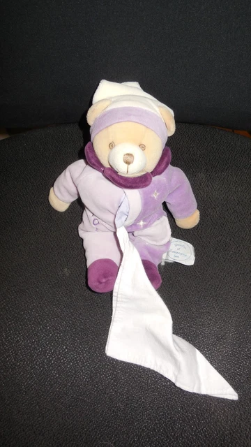 DOUDOU ET COMPAGNIE peluche pantin ours lutin Violet + mouchoir