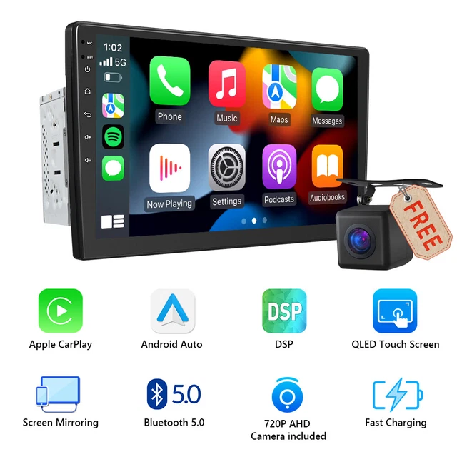 Double 2 Din 10.1" QLED Touch Screen Car Stereo Radio Android Auto CarPlay Audio