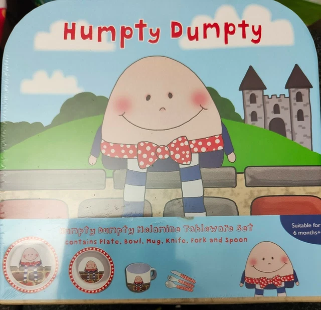 Juego de vajilla Robert Frederick RARO HUMPTY DUMPTY Melamina en estuche NUEVO