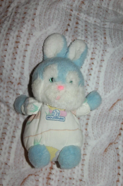 Nounours Lapin Doudou Peluche Vintage Bleu Blanc Grelot 24 Cm Tbe
