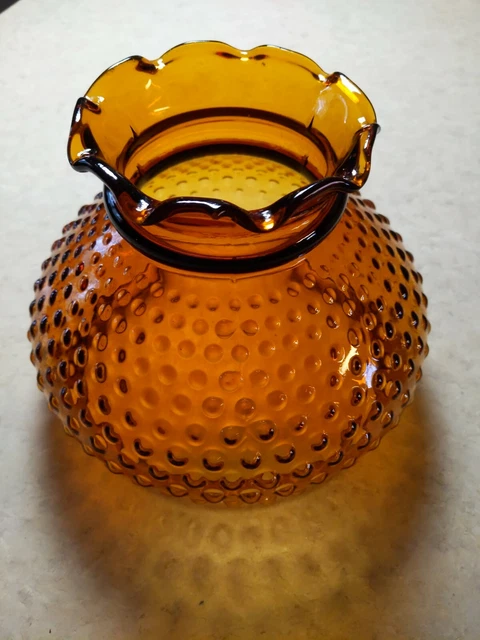 8"×6" Amber Glass Hobnail Hurricane Oil Lamp Shade Ruffled Top 7" Fitter at Base
