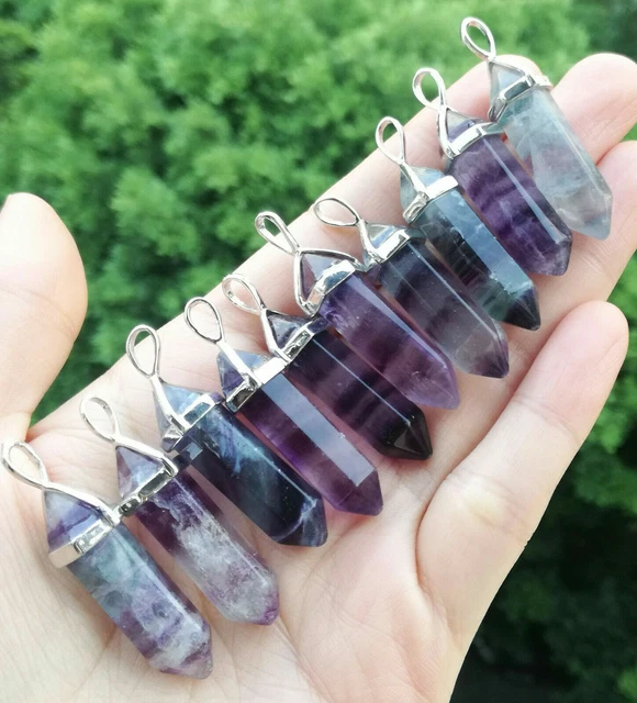 10pcs Natural Flourite stone Hexagon Point Pendant Chakra Reiki Healing Amulet