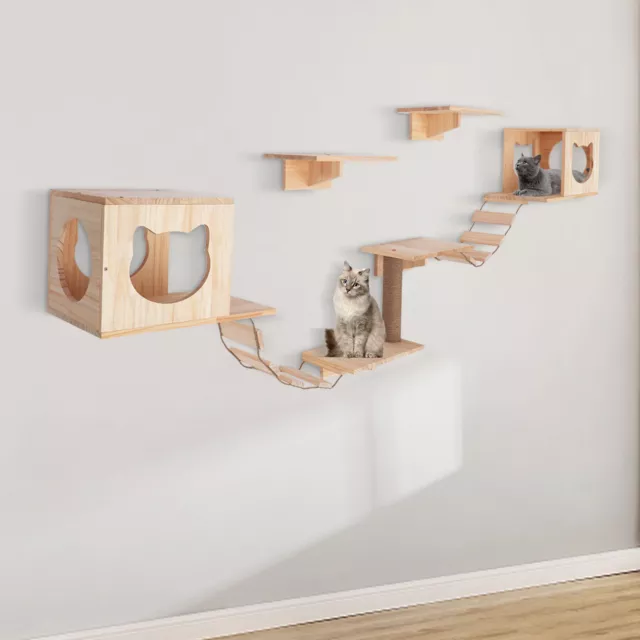 Wall Mounted Cat Shelf Solid Wood Climbing Shelves Bed Indoor Kitten House New 2