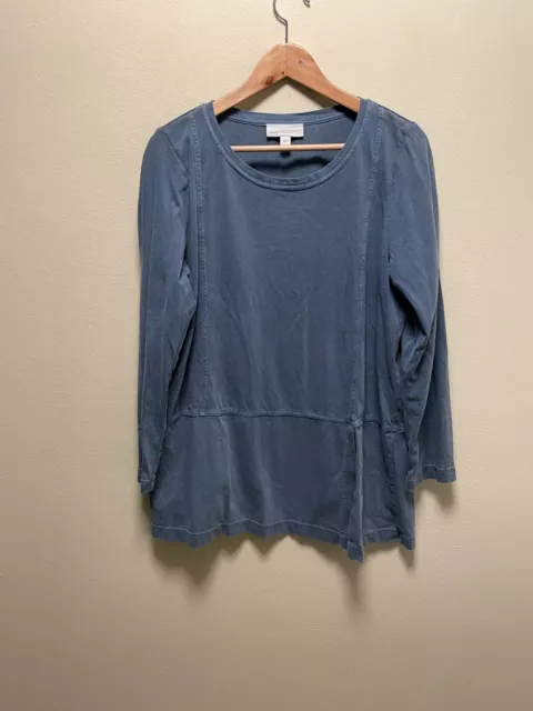 Pure Jill Womens Long Sleeve Tunic Size Large Blue Organic Cotton Slit Relaxed