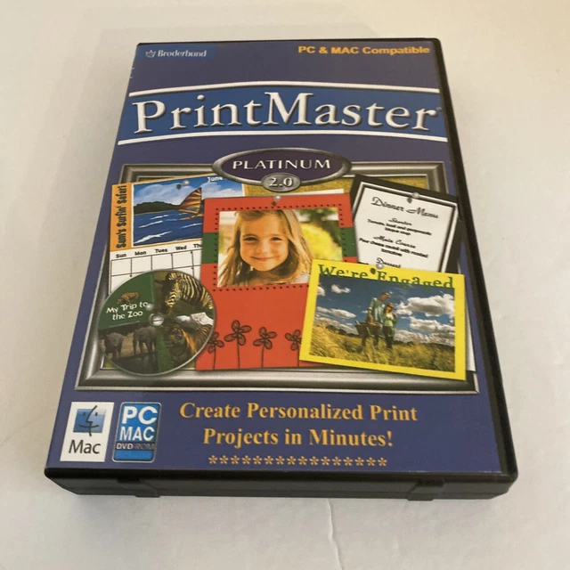 Broderbund PrintMaster Platinum 2.0 PC MAC Three Disc SET Dvd-rom Software Rare
