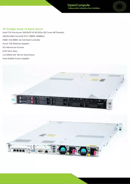 Server HP DL360p G8 CPU 2xE5-2670v2 @2.5Ghz 20Core-40T/RAM 128GB-256GB /2 disks