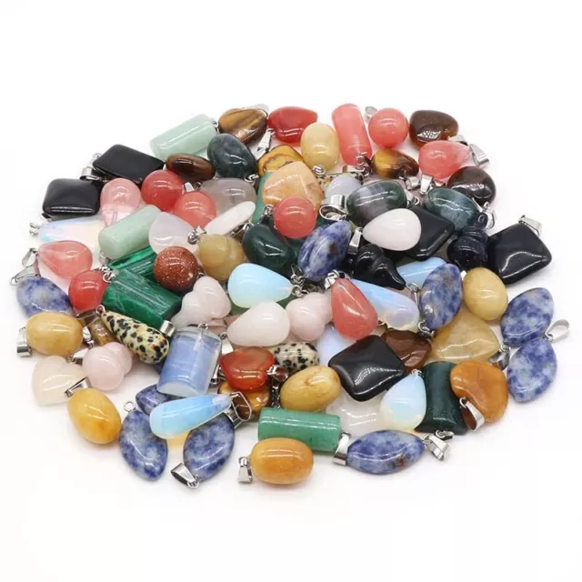 40Pcs Charms Natural Various Crystal Agate Stone Pendants for Jewelry Making DIY