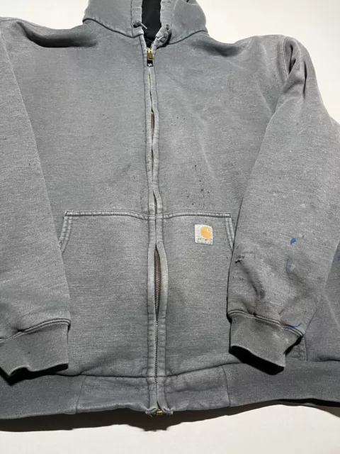 CARHARTT LINED ZIP Up Hoodie Sweatshirt Faded Distressed Size XL Tall ...
