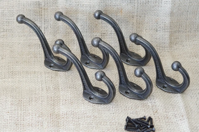 6 Cast Iron School Style Coat Hooks Hat Hook Rack Hall Tree Acorn Hook Towel