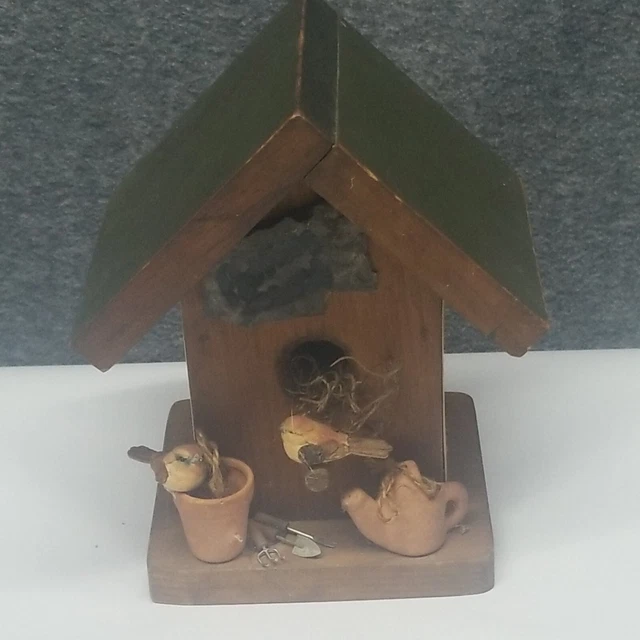 Wood Bird House Rustic Decor Handmade 9" Tall Sturdy Indoor Hanging or Standing