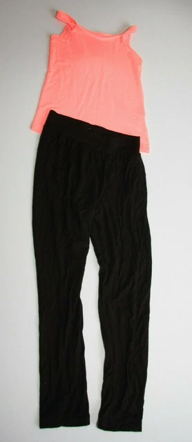 Girls bundle - Pineapple black leggings and YD Orange vest top -age 7 to 8 years