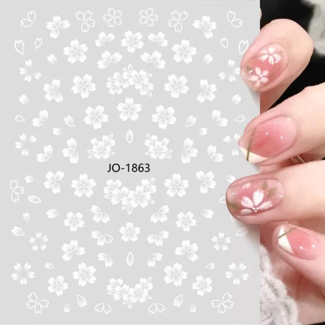 Nail Art Stickers Transfers Decals White Spring Flowers Fern Daisy Daisies J1863