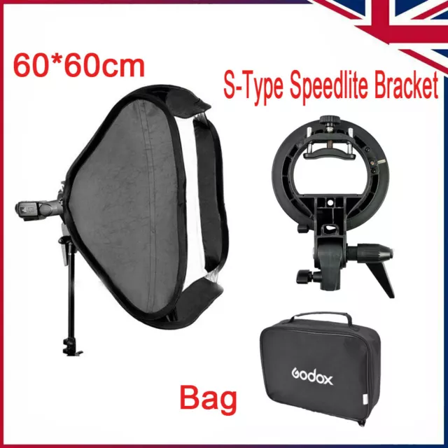 Godox 60*60cm Flash Folding Softbox+ Bag +S-Type Bracket Bowens Mount UK STOCK