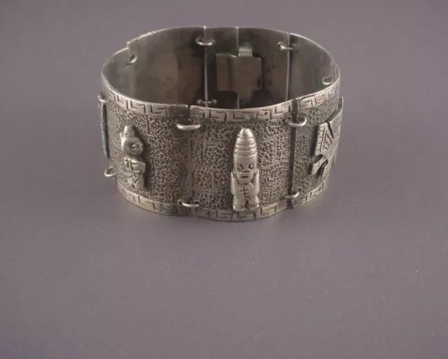 Vintage Bracelet  Sterling Silver  Depict Ancient  Aztec Mayan Motifs Signed ES 3