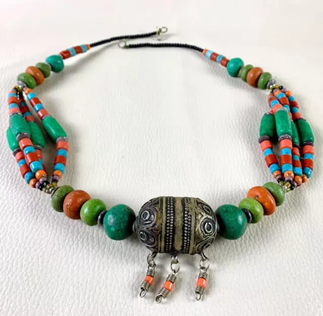 Vintage Bead Women Necklace Tribal North Africa Handmade Berber Pendant Jewelry