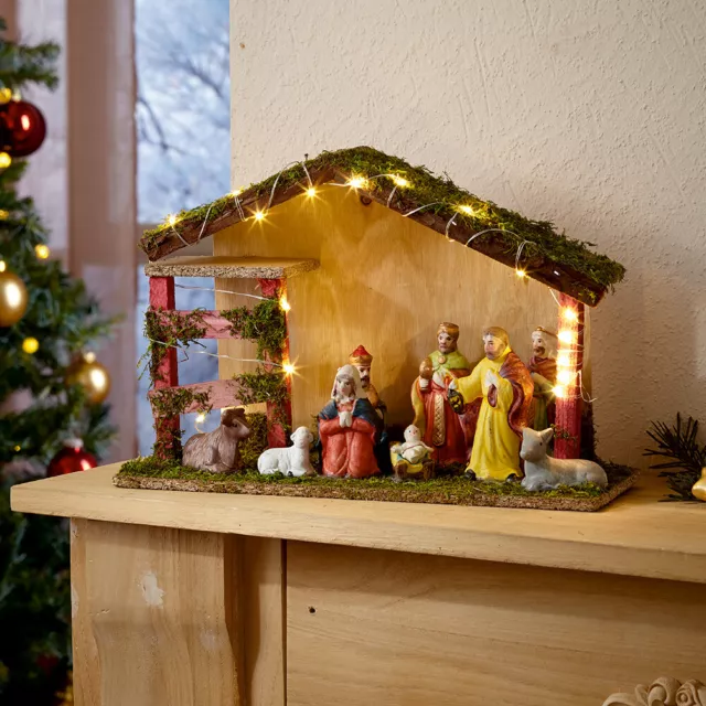 LED WEIHNACHTSKRIPPE PORZELLAN Figuren Handbemalt Weihnachtsdeko Jesus