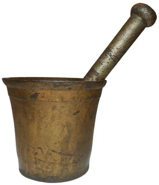 Scarce Mid-Late 19Th C American Antique Aphotecary Gld Pntd C.i. Mortar & Pestle