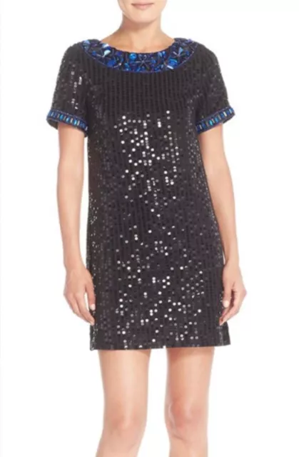 CeCe By Cynthia Steffe Black Short sleeve Size 2 Sequin Shift Dress