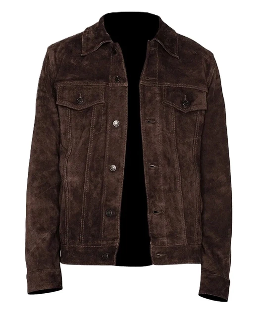 Veste Camionneur Homme En Cuir Daim Véritable Marron - Style Biker, Neuf Avec étiquettes, Fait Main !