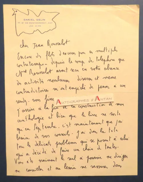 ● L.A.S Daniel GELIN acteur cinéma à Jean ROUSSELOT Gorki né Angers rare lettre