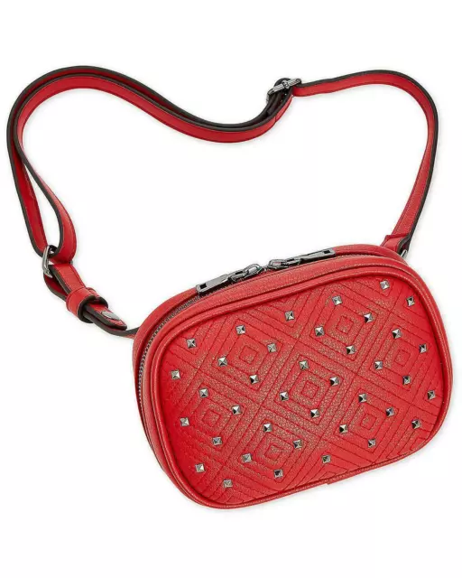INC QUIIN Red QUILTED STUDDED CONVERTIBLE FANNY PACK Belt Bag Handbag
