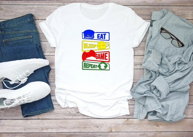 T-shirt uomo bianca Eat Sleep Game Repeat Gamer manica corta F442 2