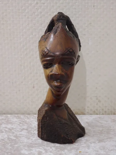 Wood Bust Head Woman Tribal Africa Vintage Carving Handmade - 21 CM - 540 G