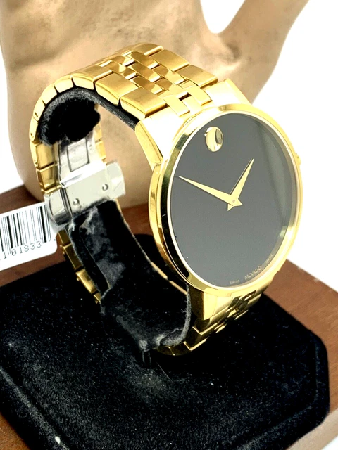 Orologio Uomo Movado 0607203 Museo Quadrante Nero Quarzo Svizzero 40mm Cinturino Acciaio Oro 12