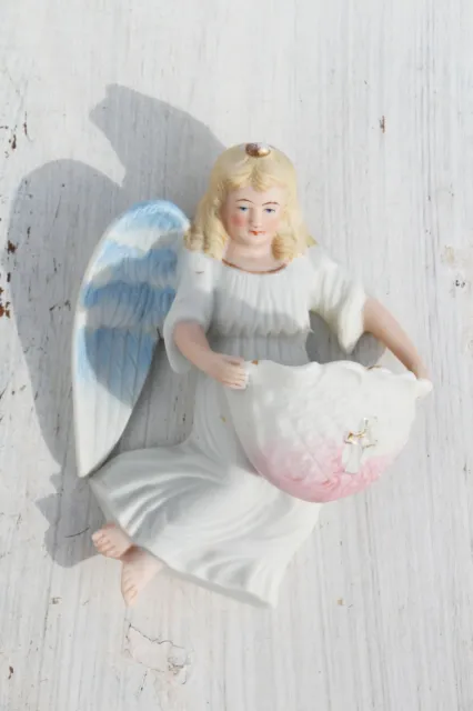 1900s Antique Bisque Porcelain Angel Christian Holy Water Font
