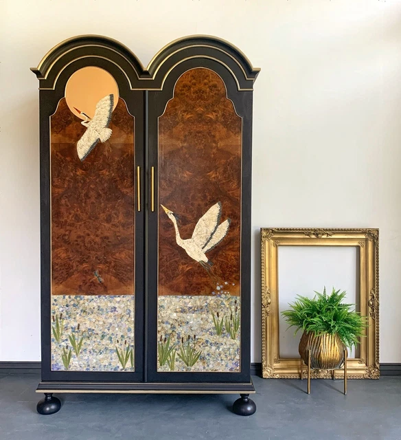Antique Burr Walnut, Retro Double Freestanding Wardrobe, Art Deco 1920’s Armoire