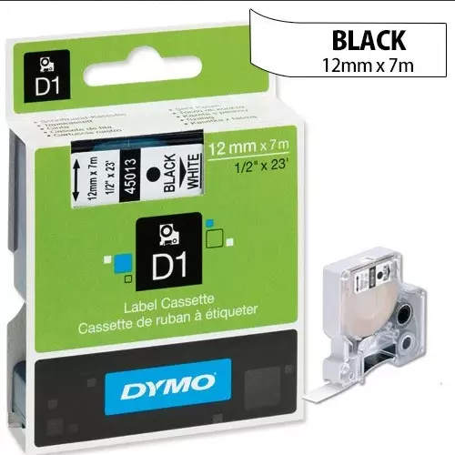 Original Dymo D1 Label Tape 45013 Black on White 12mm for Dymo Labels - NEW 7m