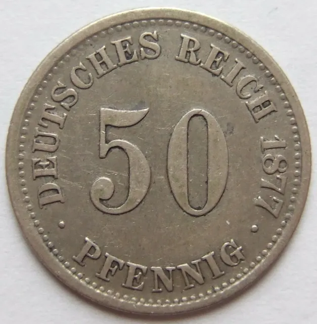 Moneta Reich Tedesco Impero Tedesco Argento 50 Pfennig 1877 H IN Quasi Very fine