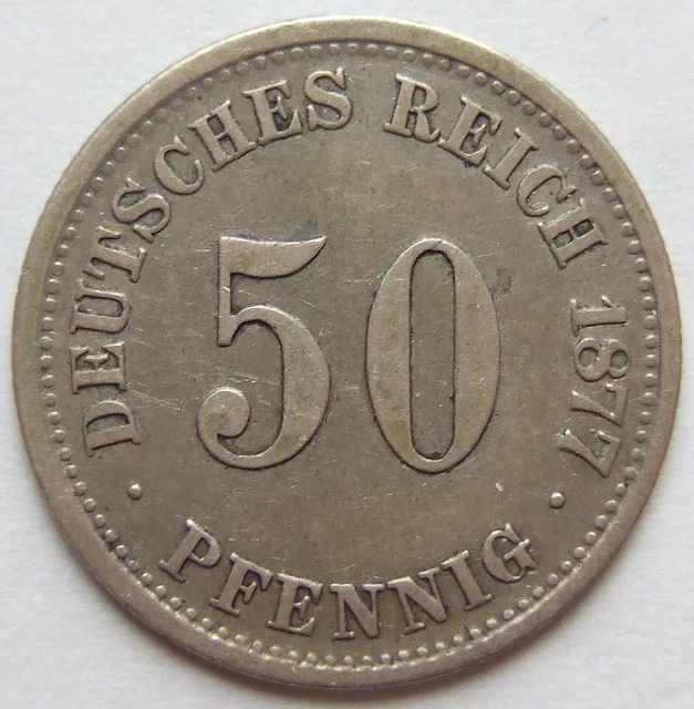 Moneta Reich Tedesco Impero Tedesco Argento 50 Pfennig 1877 H IN Quasi Very fine
