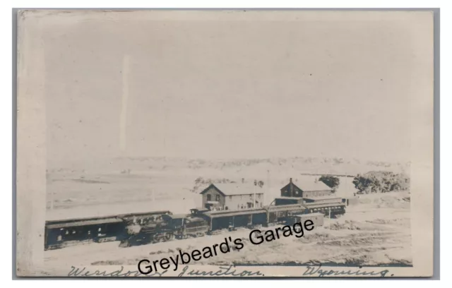 RPPC CB&Q Railroad Train Station Depot WENDOVER JUNCTION WY Real Photo Postcard