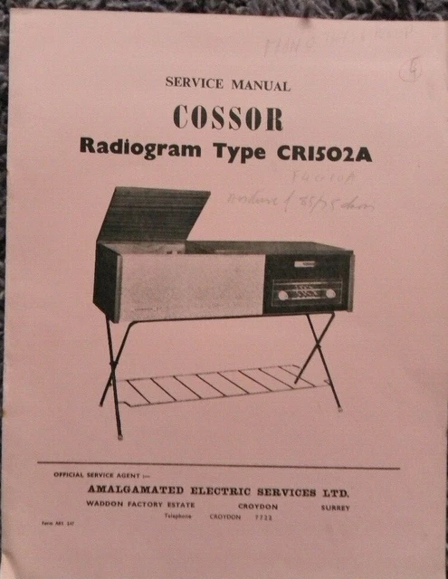 COSSOR RADIOGRAM RECORD Player CR1502A Service manual £14.00 - PicClick UK