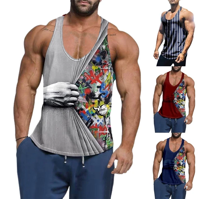 Uomo Sciolto Casual Gilet SPORTS Muscolo Workout Palestra Girocollo Canottiera