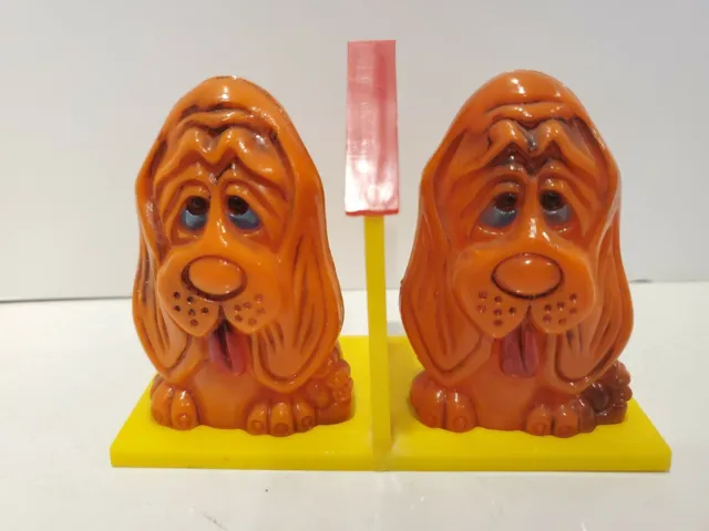 Vintage Hound Dog Salt & Pepper Shakers Droopy Dog with House Holder Hong Kong