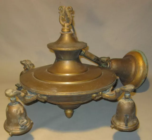 Antique Brass Pan Light Chandelier 4 Arm Art Deco Nouveau Salvage Restoration