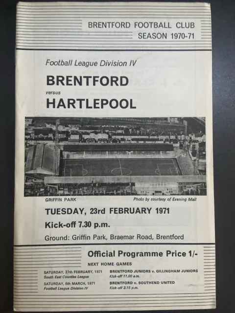Brentford v Hartlepool United(Division 4 70/1) 23/2/71 + Football League Review