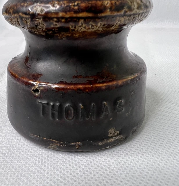 Antique Thomas Porcelain Electrical Insulator High Voltage Deep Brown/Black, 2